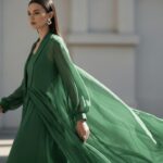 Green Chiffon Long Sleeved Semi Transparent Outerwear
