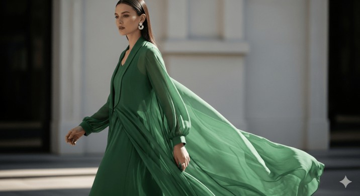 Green Chiffon Long Sleeved Semi Transparent Outerwear
