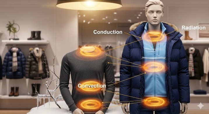 is wearing layers in the winter conduction convection or radiation​